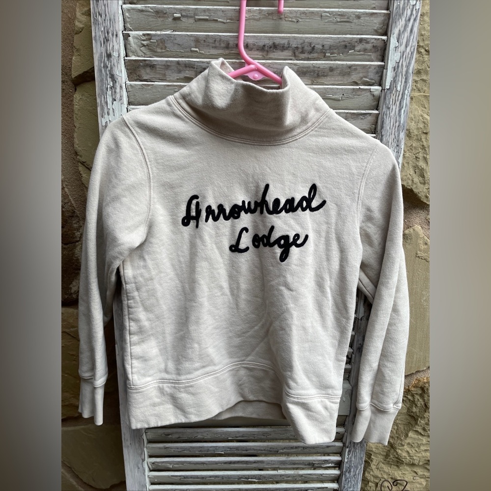 Madewell Women Sweatshirt Sz XS Cream Arrowhead Lodge Graphic Print Funnel